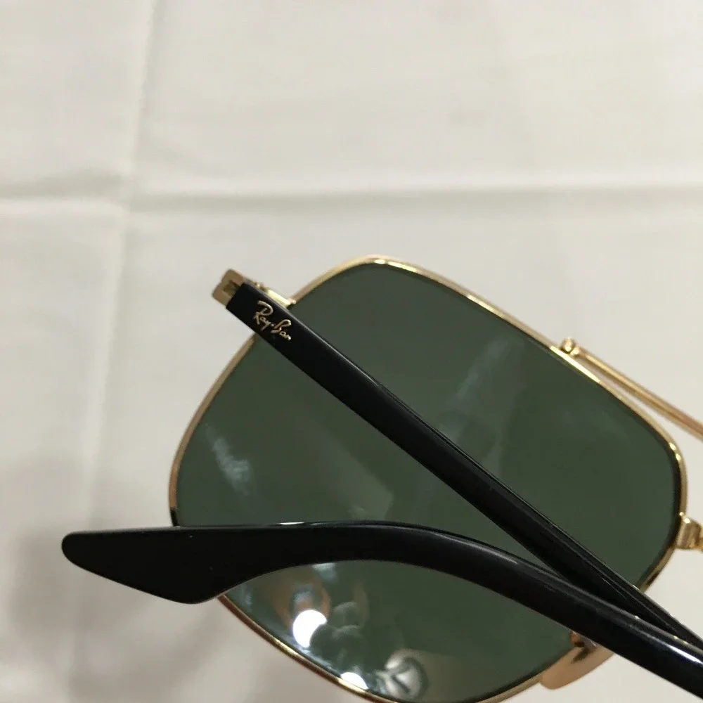 Ray-Ban Sunglasses Mens Large Black Gold Square Double Bridge Aviator